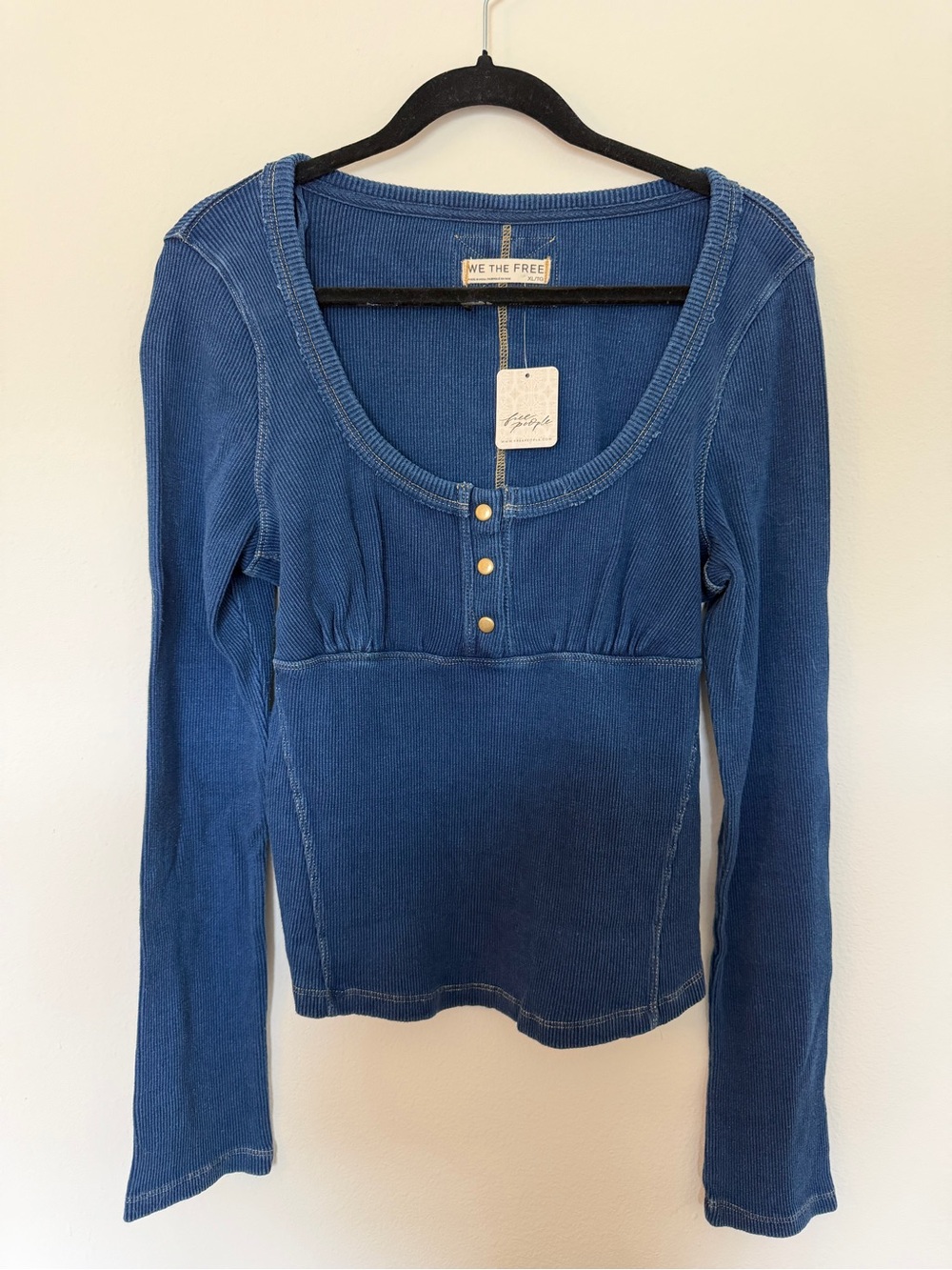 NWT Free People Born Again Henley Long Sleeve Top Blue Size XL